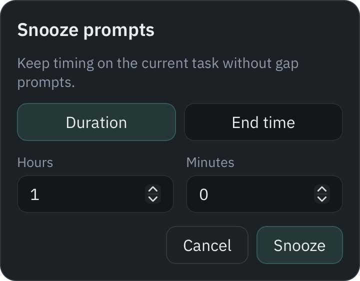 Snooze picker with hours and minutes